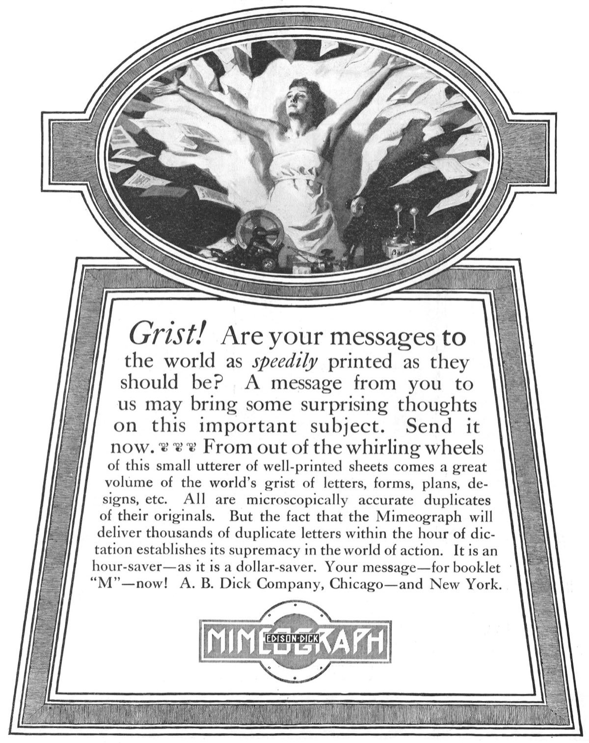 Pubblicità del ciclostile Edison-Dick, 1919.